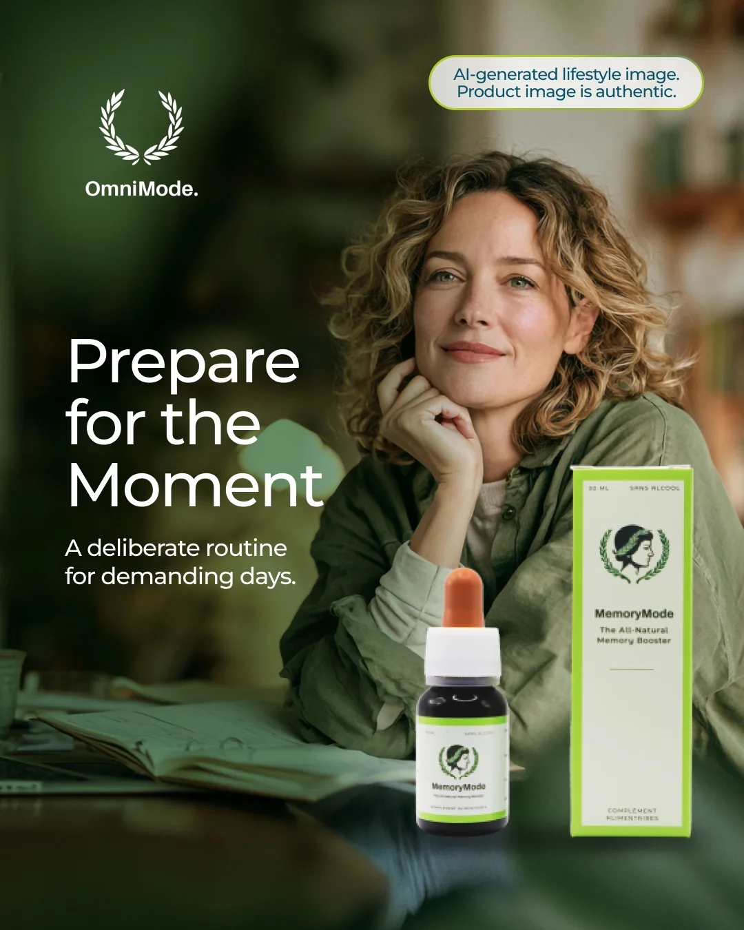 MemoryMode campaign creative showing a preparation-focused lifestyle scene with authentic product imagery