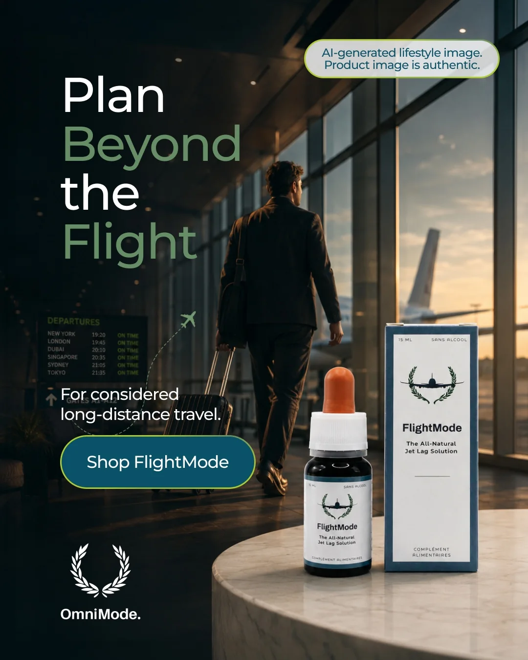 FlightMode campaign creative focused on long-distance travel planning